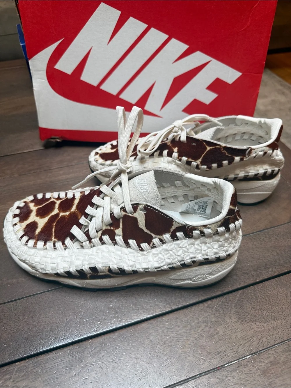 Nike Women’s White & Brown Giraffe-Print Woven Sneakers